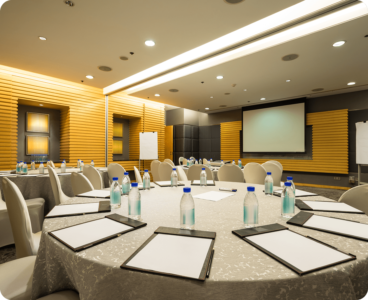 Meeting setup with projector and chairs