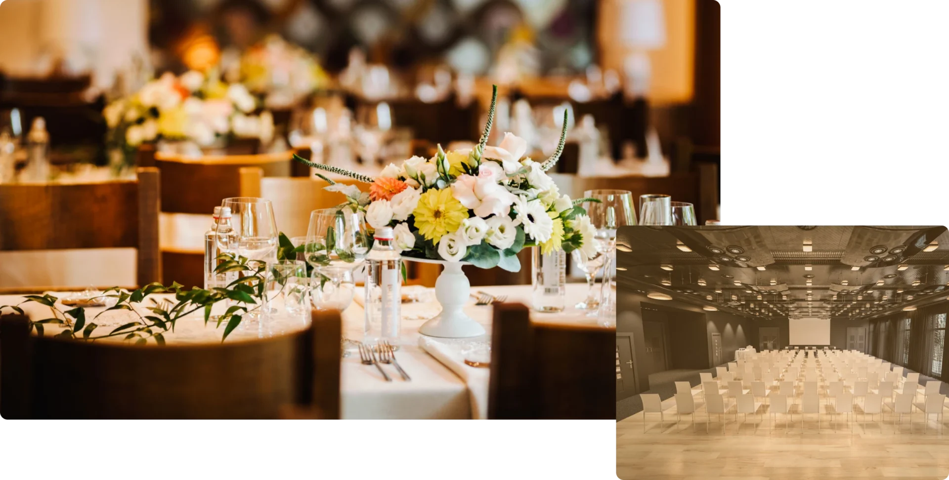 Elegant banquet setup with floral centerpiece