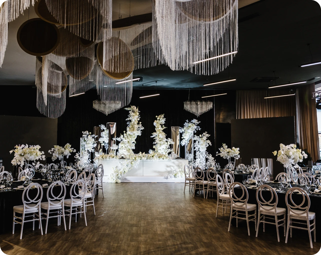 Luxurious event venue with chandeliers