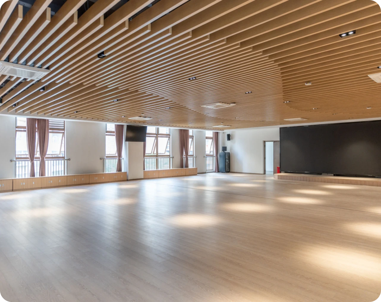 Modern dance studio with large windows
