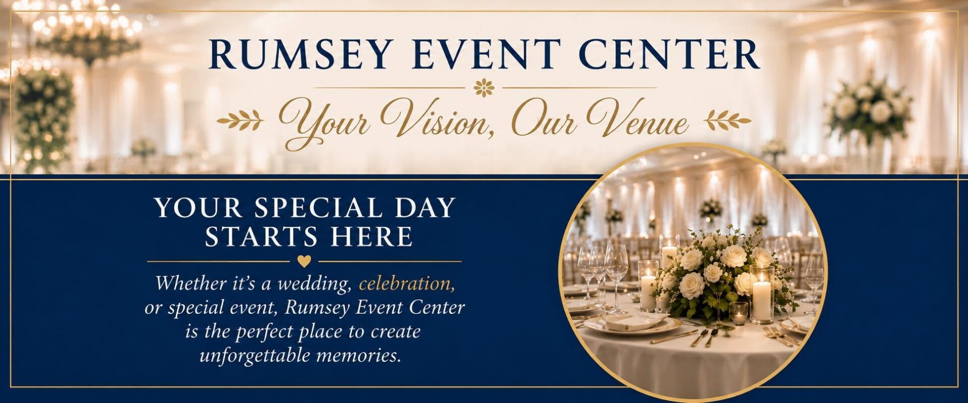 Rumsey Event Center wedding reception banner